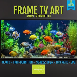 Arte de TV con peces de acuario 4K, marco Samsung, fondo de pantalla de arrecife oceánico (descarga digital)
