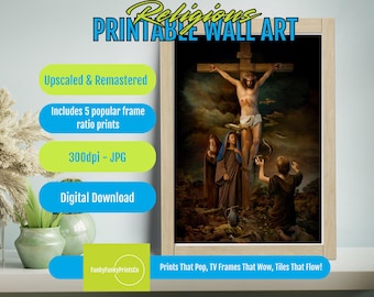 Crucifixion Scene Printable Art: Suffering Jesus, Mourning Figures (Instant Download)