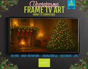 Samsung Frame TV Art Cozy Christmas Living Room, Fireplace and Tree, HD Digital Download, Warm Holiday Home Decor