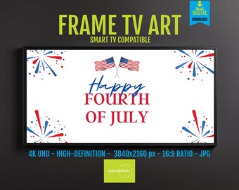 Fourth of July Art for Samsung Frame TV, Festive Patriotic Digital Download, Holiday Home Decor, Red White Blue, Fireworks Design