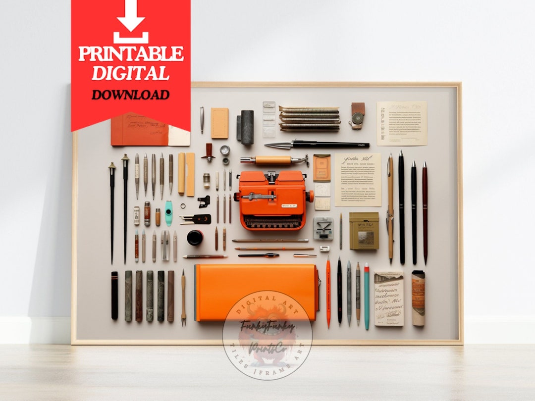 PRINTABLE Writer Art Writers Tools Knolling Design Gift for Writer JPG ...