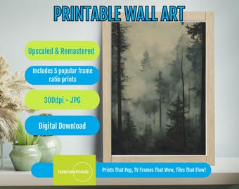 Woodland Wall Decor PRINTABLE Nature Art Set, Moody Forest Landscape Print, Dark Digital Download for Home or Office Decor Gift