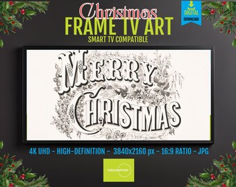 Christmas Digital Art: Vintage Floral Design - Black & White for Frame TV