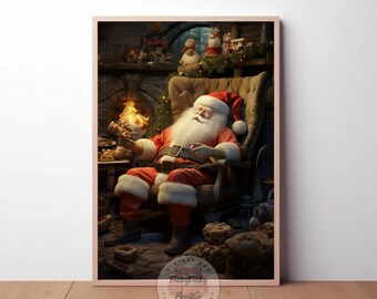 Festive Santa PRINTABLE Wall Art - Christmas Canvas Decor | Jolly St. Nick | Vintage Holiday Print | Digital Download
