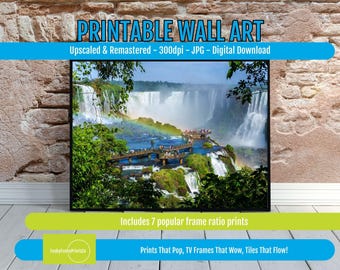 Waterfall Nature Printable Photography – Lush Forest Walkway Scene, Peaceful Landscape Wall Art, Serene Home Decor, Digital Download