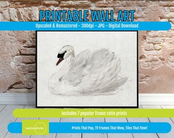 Vintage Swan Art Print Moody Wall Decor, Elegant Boho PRINTABLE, Unique Nature Artwork for Home, Artistic Swan Digital Download Decor