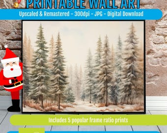 Printable Winter Forest Wall Art – Scenic Nature Landscape in Rustic and Scandinavian Style, Cozy Home Decor Digital Download