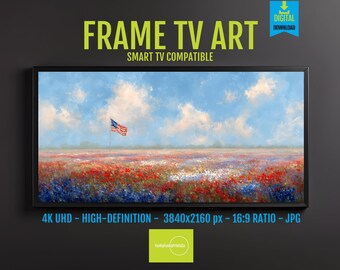 Patriotic Wildflower Field Art: American Flag Impressionistic Landscape (Digital Download, For Screen Use Only)