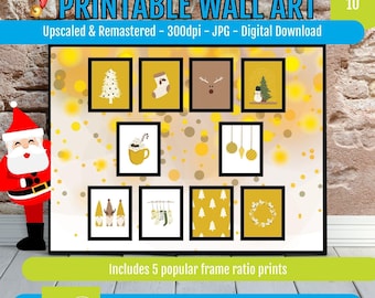 Modern Yellow Christmas Wall Art Set Printable, Contemporary Holiday Poster Bundle, Warm Minimal Festive Decor, Cozy Winter Digital Download