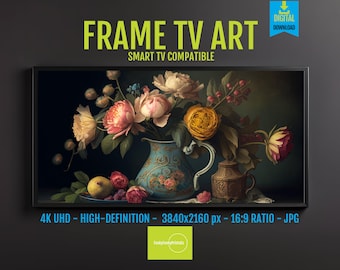 Samsung FRAME TV Art Vintage Floral Screensaver, Elegant 4K HD Moody Still Life Flowers, Farmhouse Wall Art Digital Download, 1007