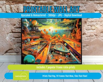 Vintage Arcade Gaming Decor – Retro Pinball Blueprint PRINTABLE for Ultimate Wall Art Experience, Digital Download for Arcade Enthusiasts