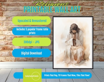 Jesus Praying Art Print: Modern Christian Wall Decor (Digital Download)