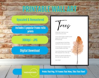 Tree Poem Wall Art – Joyce Kilmer Quote Print, Nature Watercolor Illustration, Poetry-Inspired Digital Download for Classic Home Decor