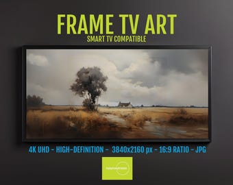 Samsung Frame Tv Art Moody Lake Landscape 4K, Rustic Oil Painting Download, Dark Scenic UHD TV Artwork, Printable HD Screensaver Décor, 251