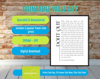 Motivational Print Don’t Quit Poem Wall Art, Inspirational John Greenleaf Whittier Quote, Uplifting Digital Download, Home Decor