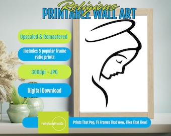 Minimalist Christian Woman Printable Wall Art – Modern Line Drawing Faith Decor, Inspirational Religious Poster, Digital Download