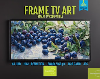 Blueberries Still Life Digital Art, Vibrant Kitchen Decor (4K Download)