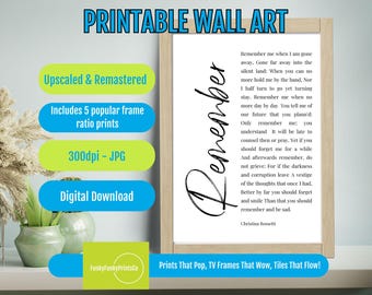 Remember Poem Art PRINTABLE by Christina Rossetti, Literary Wall Decor Download, Inspirational Gift for Book Lovers & Home Office