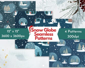 Christmas Snow Globe Pattern Pack, Seamless Holiday PNG JPG (Digital Download)