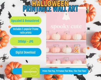 Printable Artwork Cute Ghost Art | Whimsical Halloween Wall Decor, Cheerful Digital Download, Soft Pink Background, Festive Christian Theme