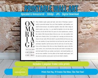 On Marriage Poem Print by Kahlil Gibran Wedding Vows Wall Art, Romantic Literary Decor, Inspirational Love Quote, Elegant Typography Poster
