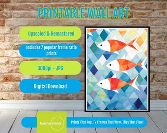 Fish Quilt Pattern PRINTABLE - Sea Inspired Wall Art, Cozy Quilt PDF, Fish Illustrations, Crafting & Scrapbook Digital Download