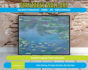 Monet Water Lilies PRINTABLE Wall Art - Impressionist Art Digital Download - Claude Monet Classic Famous Masterpiece 300dpi