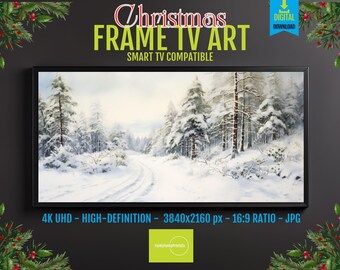 Samsung Frame TV Art – Cozy Winter Landscape, Snowy Forest Christmas Scene, 4K UHD Digital Download, Peaceful Holiday Screensaver