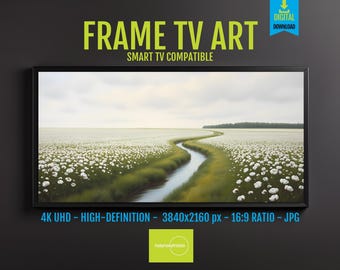Cotton Plant Art for Samsung Frame TV – Soft Farmhouse Digital Download, Neutral Rustic Botanical 4K Screensaver, 1561
