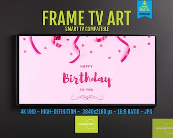 Birthday Pink Streamers Frame TV Art | Modern Party Decor for Girls | Fun 4K HD Digital Backdrop | Samsung Frame Instant Download, 212