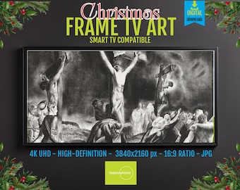 Religious Digital Art: Dramatic Crucifixion Scene - Black and Gray