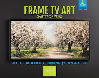 Tranquil Environment 4K Digital Art, Inviting Spring Pathway, Lush Nature Scenery for Frame TV, Blossoming Trees Landscape