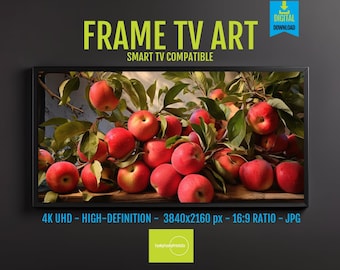 Autumn Apple Screen Art, Red Apples & Green Leaves (4K Digital Download)