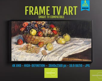 Fruit Basket Print for FRAME TV - Still Life Art, Kitchen Wall Decor, Impressionist Vintage Fruit Painting, 4K Digital Art, 8035