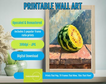 Watermelon Art Printable – Colorful Summer Kitchen Decor, Modern Fruit Wall Art, Fresh Slice Illustration, Digital Download Poster