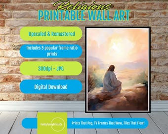Jesus Sunrise Wall Art Printable, Faith and Reflection Christian Poster, Inspirational Religious Home Decor Digital Download
