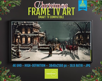 Cozy Winter House Digital Print - Horse Carriage Under Starry Sky