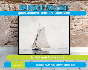 Winslow Homer Art Sailboat Watercolor Print – Nautical Wall Art, Classic Coastal Seascape, Maritime Home & Office Decor, Ocean PRINTABLE