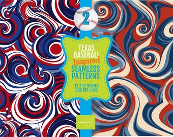 Digital Tiles Texas Baseball 12x12 JPG Seamless Patterns – Printable Sports Papers, 300dpi, Texas Colors, Instant Digital Download Set