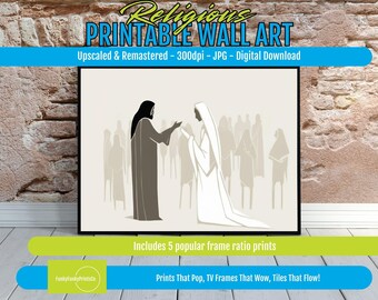 Jesus and Woman Art Print, Modern Christian Wall Decor, Inspirational Bible Story Illustration, Faith-Based Home Poster, Digital Download
