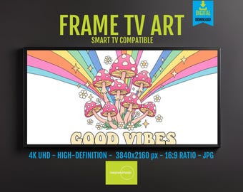 Samsung Frame TV Art: Whimsical Pink Mushrooms & Rainbows (Digital Download, Screensaver, Non-Printable)