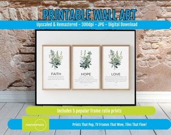 Faith Hope Love Bible Verse Art - Christian Floral Scripture Prints -Botanical Religious Decor, Inspirational Typography Set, Spiritual Gift