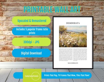 Desiderata Poem Wall Art PRINTABLE, Max Ehrmann Inspirational Quote, Motivational Digital Download, Mindful Home Decor Gift