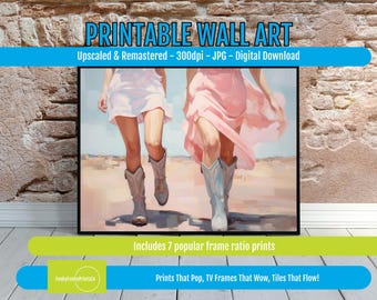 Coastal Cowgirl PRINTABLE Poster - Boots Trendy Preppy Wall Art for Bedroom Decor, Girly Blush Pink, Digital Download, 1149