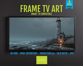 Lighthouse Ocean View Art Print: Moody Coastal Landscape (Digital Download for Frame TV