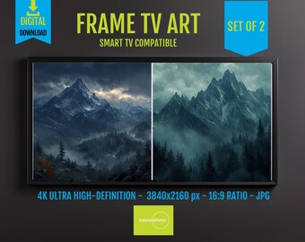 Samsung Frame TV Misty Mountain Art 16x9 4K HD Digital Download, Scenic Wilderness Landscape, Cozy Rustic Home Decor Artwork