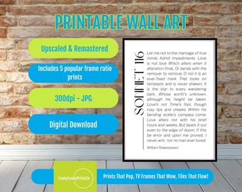 Sonnet 116 by William Shakespeare - Poetry Art Print Literature, Poem Wall Art PRINTABLE, Modern Home Decor, Digital Download
