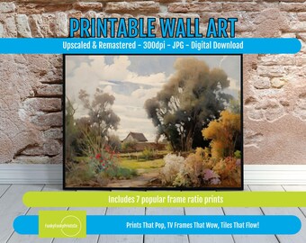 Vintage Landscape PRINTABLE Wall Art Fall Trees Flowers, Autumn Bliss Digital Download, Rustic Cottagecore Fall Decor Print