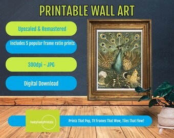 Vintage Peacock Print - Art Nouveau Bird Decor - Elegant PRINTABLE Wall Artwork, Antique Style Animal Illustration, Digital Wall Decor Gift