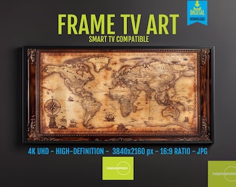 Vintage World Map Samsung Frame TV Art: Antique Nautical Design (Digital Download)